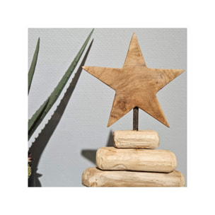 Sculpture petit sapin H. 35 cm en bois de teck brut et métal - AUDE