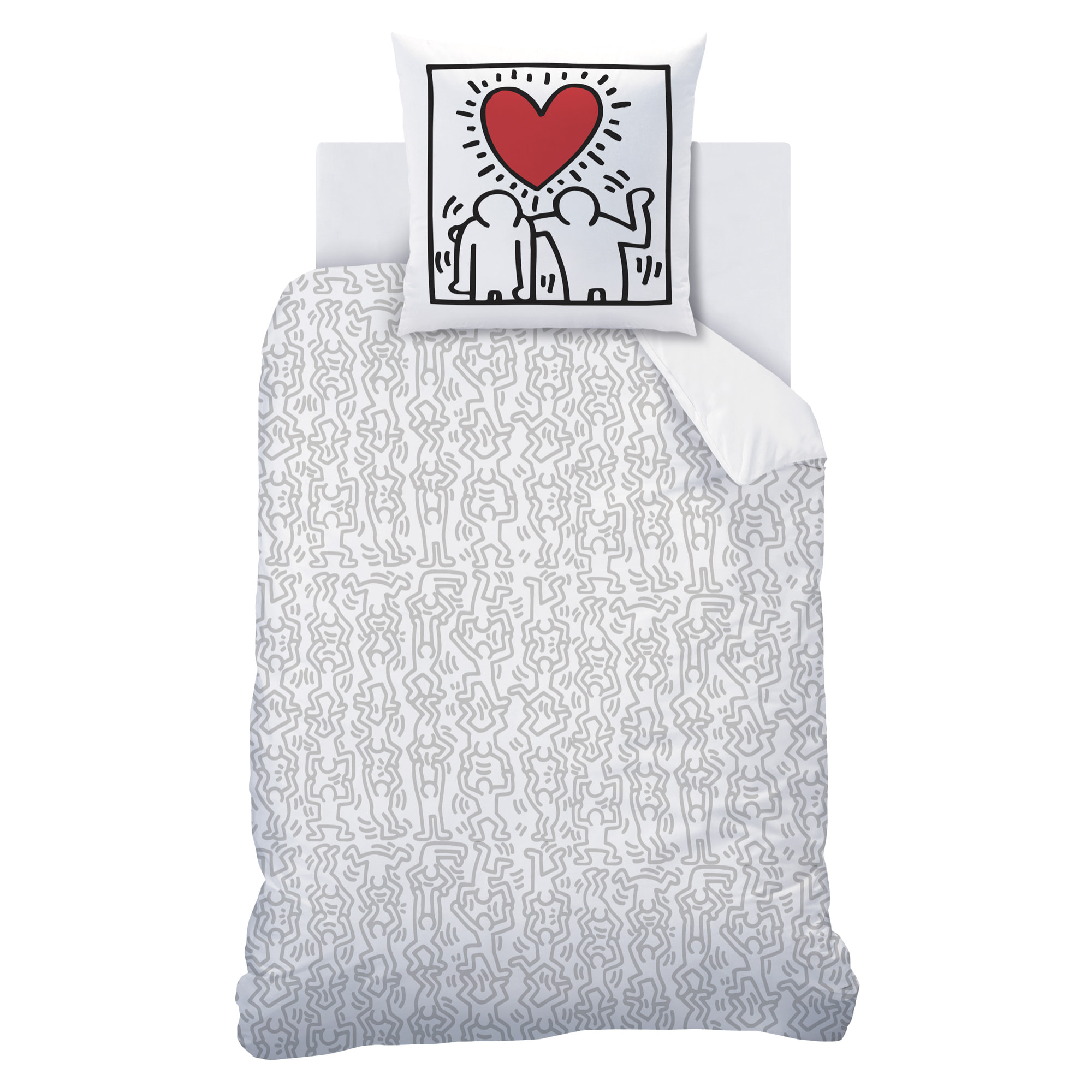 Parure de lit imprimée 100% coton, KEITH HARING RED LOVE