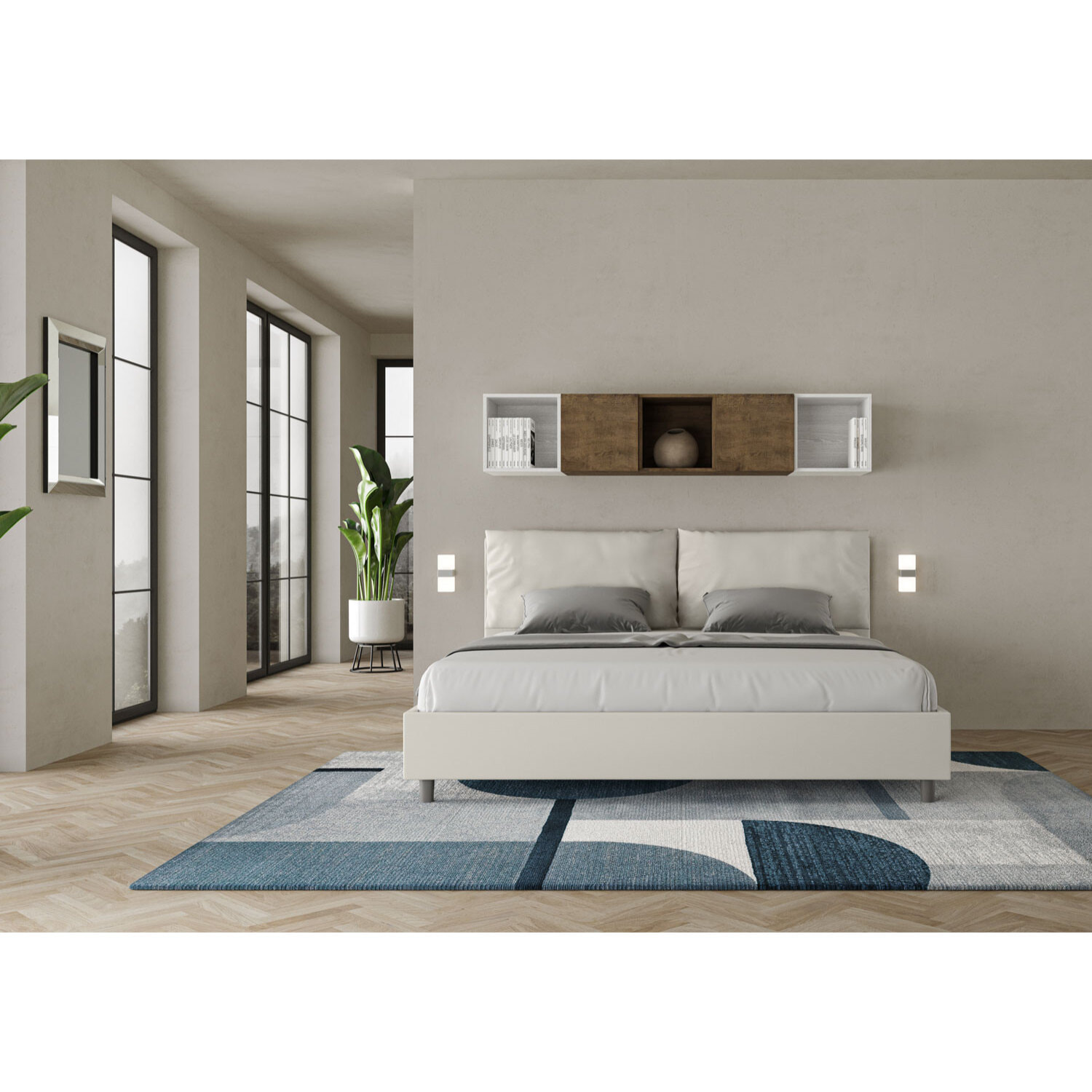 Letto matrimoniale king size senza rete imbottito 200x210 similpelle bianco Antea Large