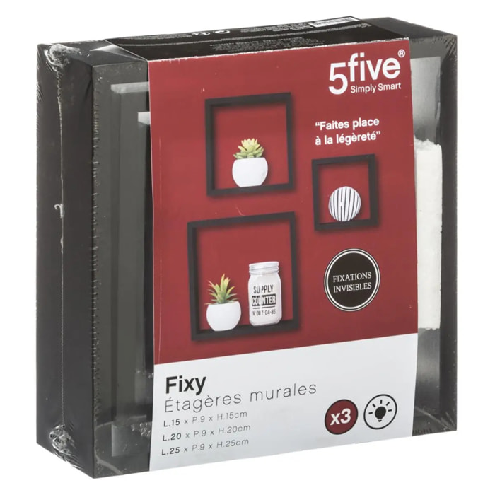 3 petites étagères murales "Fixy" cube noir