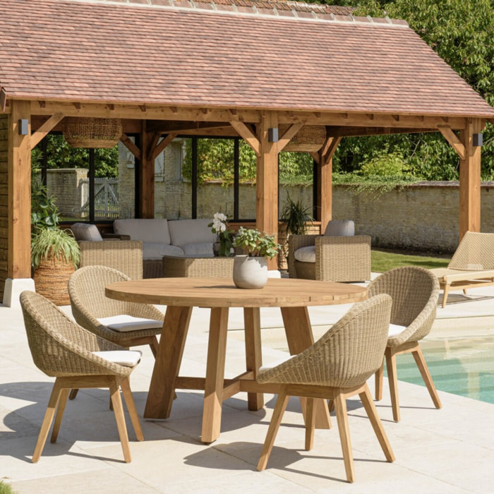 KALLY - Ensemble de jardin en bois teck recyclé et rotin synth. 4 pers