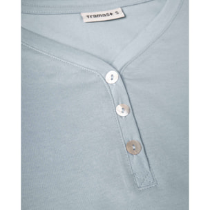 Pigiama lungo in cotone con scollo a v, domana azzurro