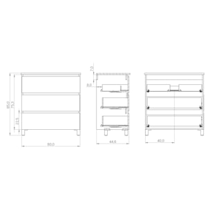 Conjunto de Baño Yinu | 80 cm Negro - Solomon | Tres Cajones | Lavabo Encastrado | No incluye Espejo | Alday