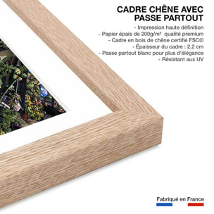 Affiche paysage marché flottant Affiche + cadre en bois - Chêne