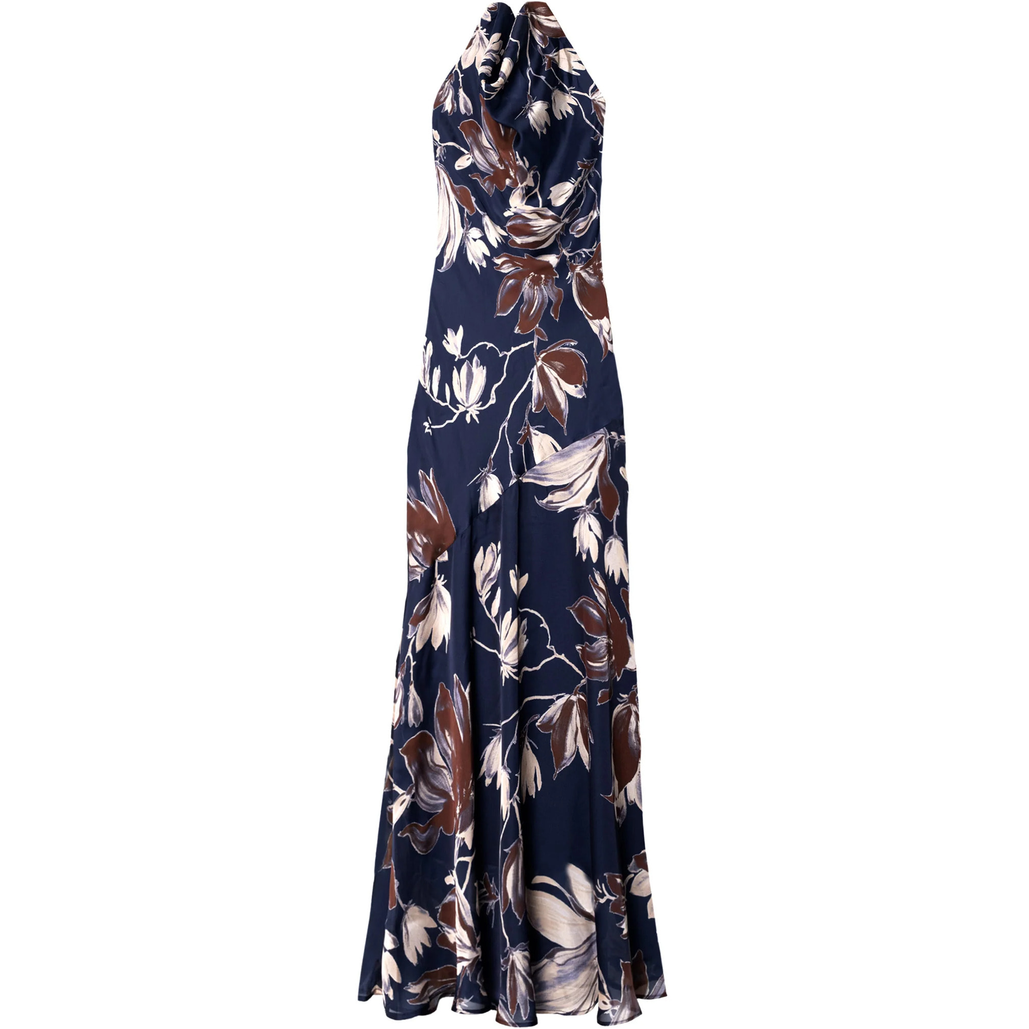 Vestido Largo Floral con Escote Halter Drapeado