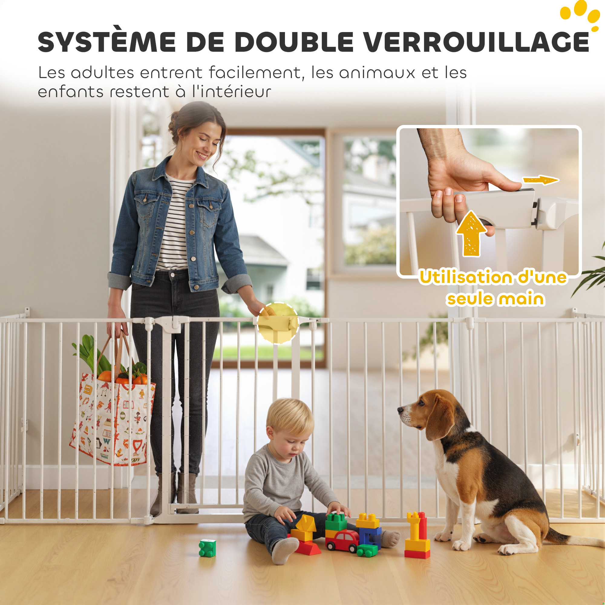 Barrière de sécurité pliable modulable max. L.366cm parc enclos 6 panneaux - porte double verrouillage - acier blanc
