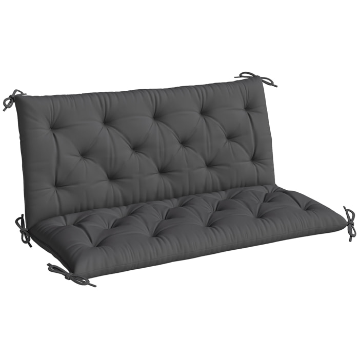 Cojín para Banco con Respaldo 120x110x12 cm Colchón de Banco de Jardín de 2 Plazas con 6 Cordones de Fijación para Columpio de Jardín Terraza Negro
