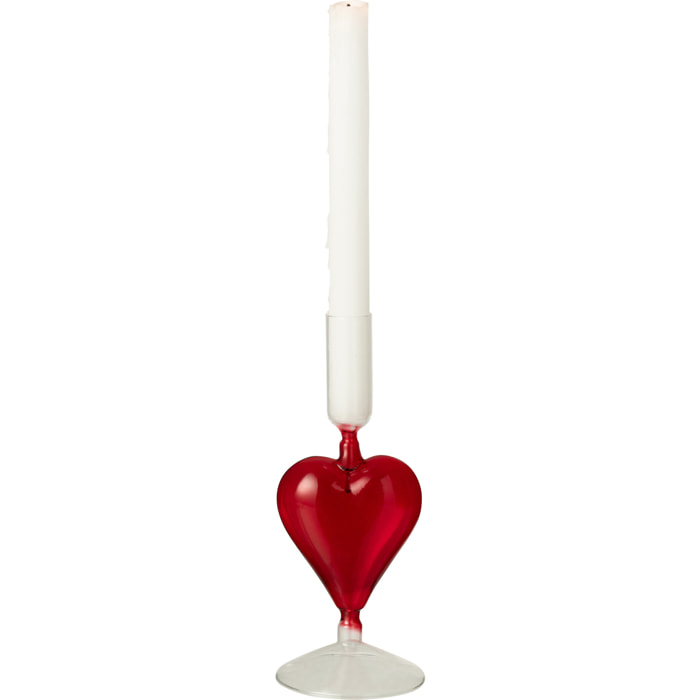 J-Line bougeoir Cœur - verre - transparent/rouge