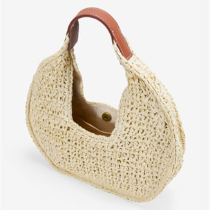 Bolso de hombro beige en rafia
