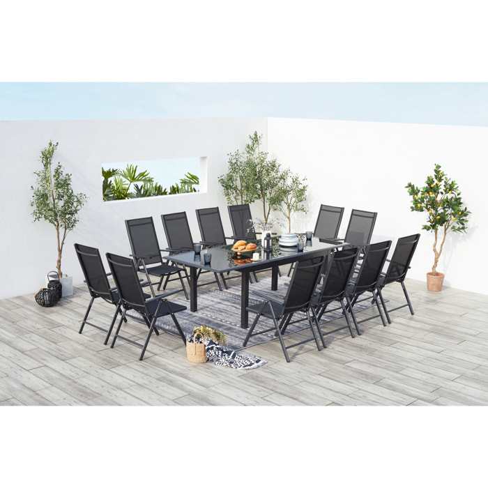 Table de jardin et 12 chaises en aluminium gris BAFFADI