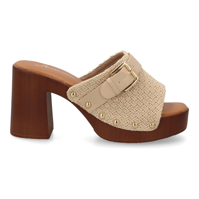 Sandalia mujer tacón madera ancho con hebilla