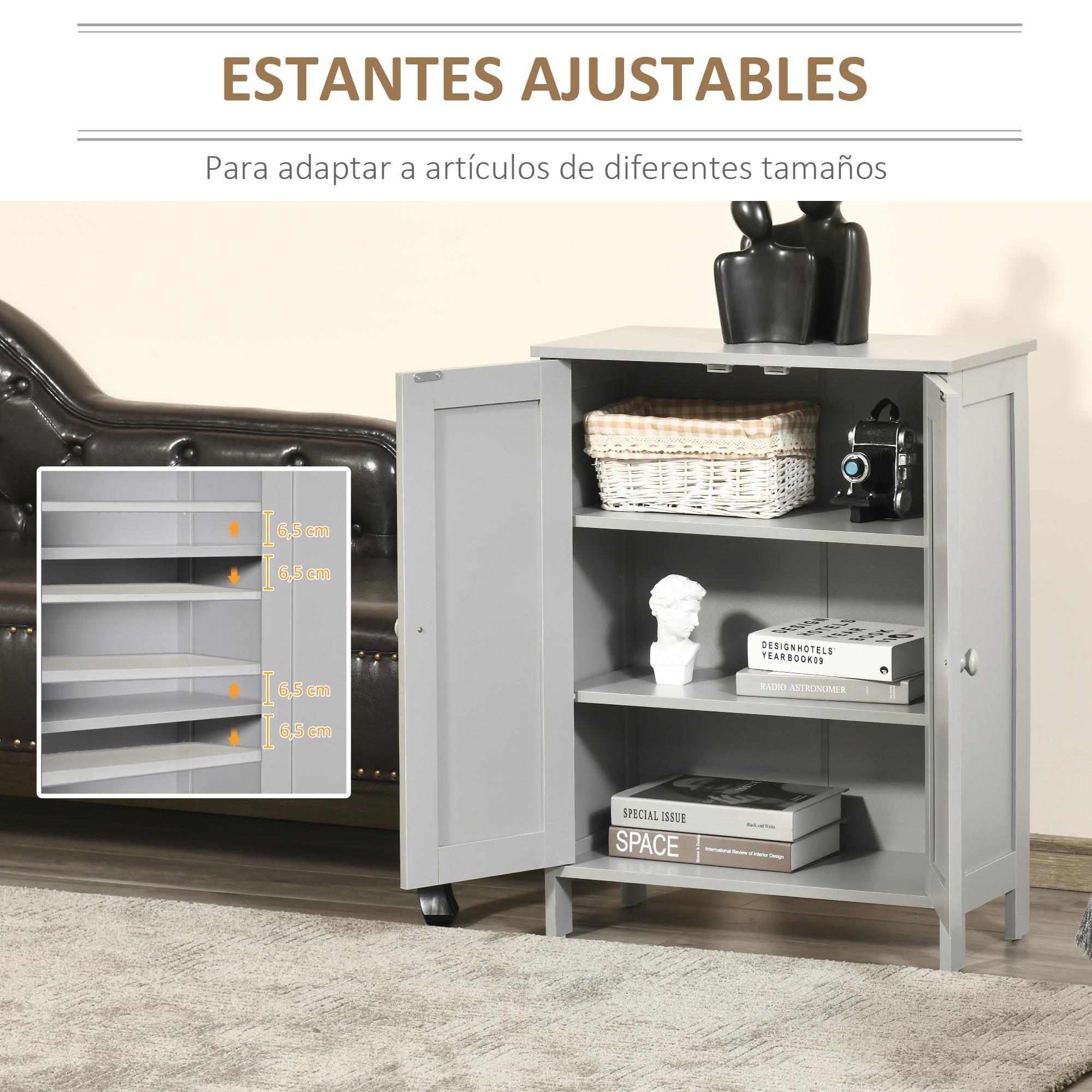 HOMCOM Armario de baño con 2 Puertas y Estantes Interiores Ajustables Mueble Auxiliar de Almacenaje Multiusos para Salón Pasillo Comedor 60x30x80 cm Gris