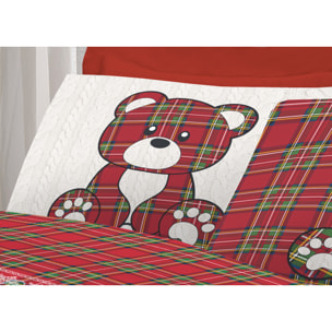 Completo Lenzuola in 100% Cotone Orsetto Tartan Rosso