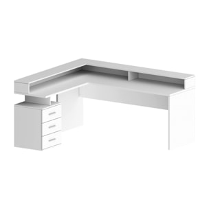 Scrivania Dcerretell, Scrittoio angolare con sopralzo, Scrivania ufficio multiuso, 180x90h160 cm, Bianco