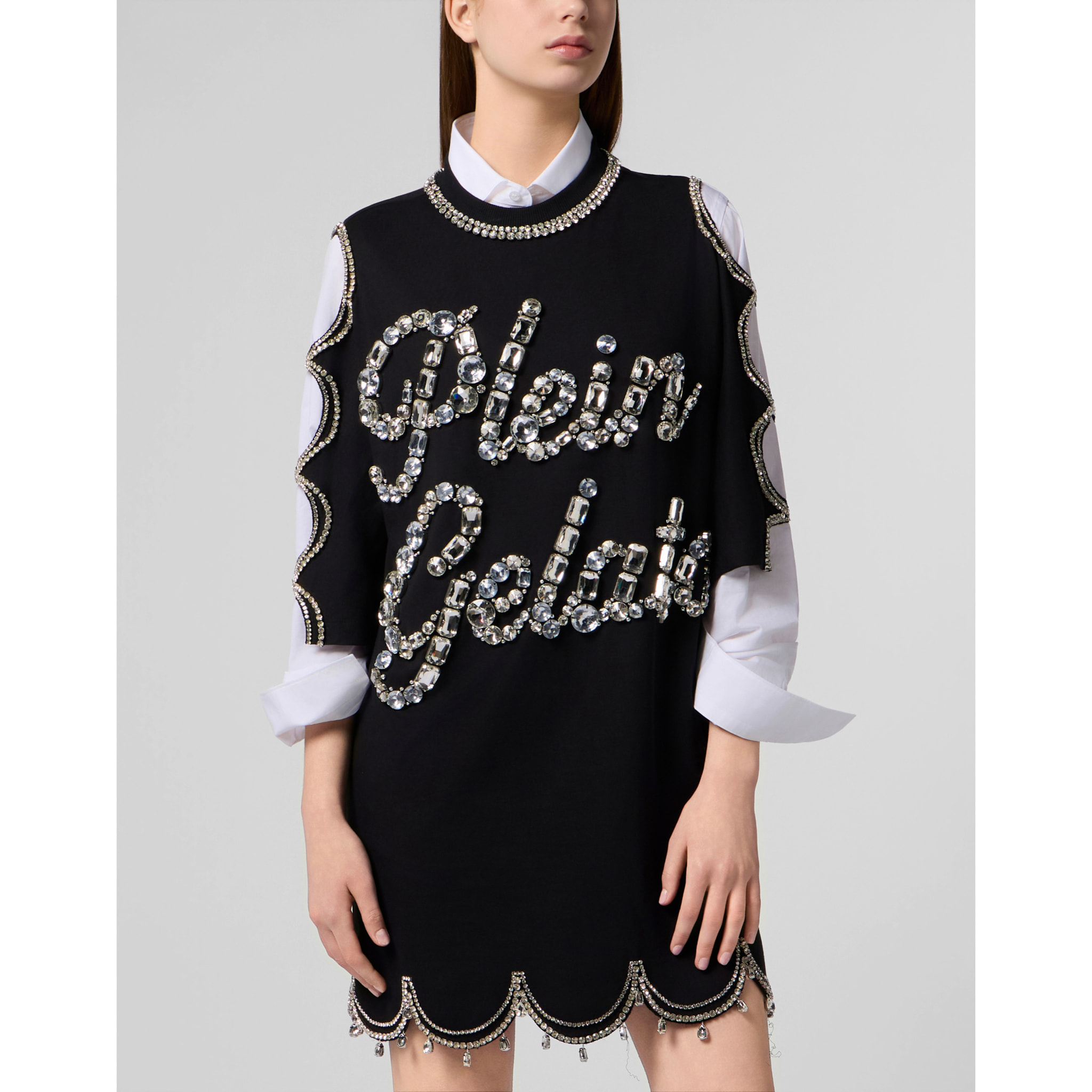 PHILIPP PLEIN Mini T-Shirt Dress Crystal Waves