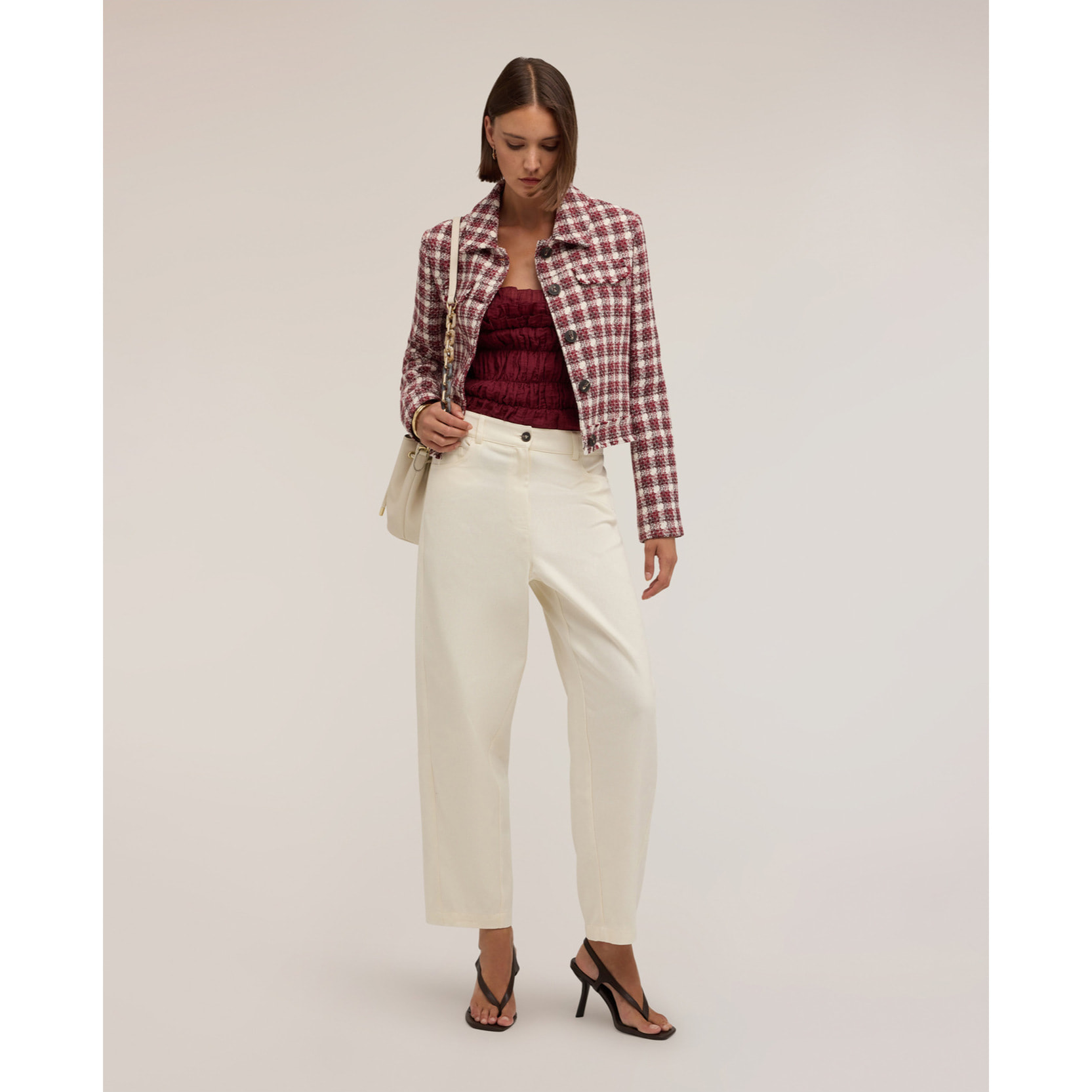 Motivi - Giacca chanel corta in tweed armaturato - Rosso