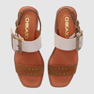 Sandalias de Serraje - Multi-Marron - Tacón: 4 cm