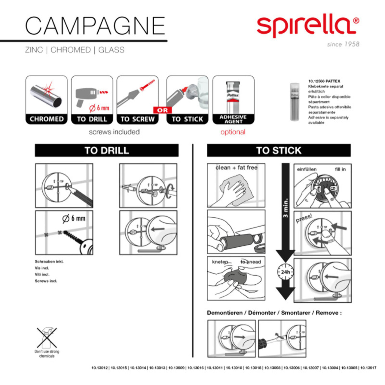 Gobelet à  fixer Verre & Acier chromé CAMPAGNE Opaque Spirella