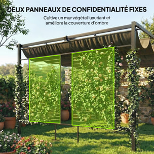 Pergola design 3x4m 2 toiles ajustables UV50+ treillis latéral acier anthracite
