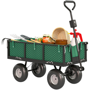 Carrito de Jardín con Ruedas Grandes, Carga 300 kg, Carro de Mano con Asa Ajustable y Bolsa Impermeable Removible, Carrito de Transporte para Todo Terreno, Compra, Camping, Verde