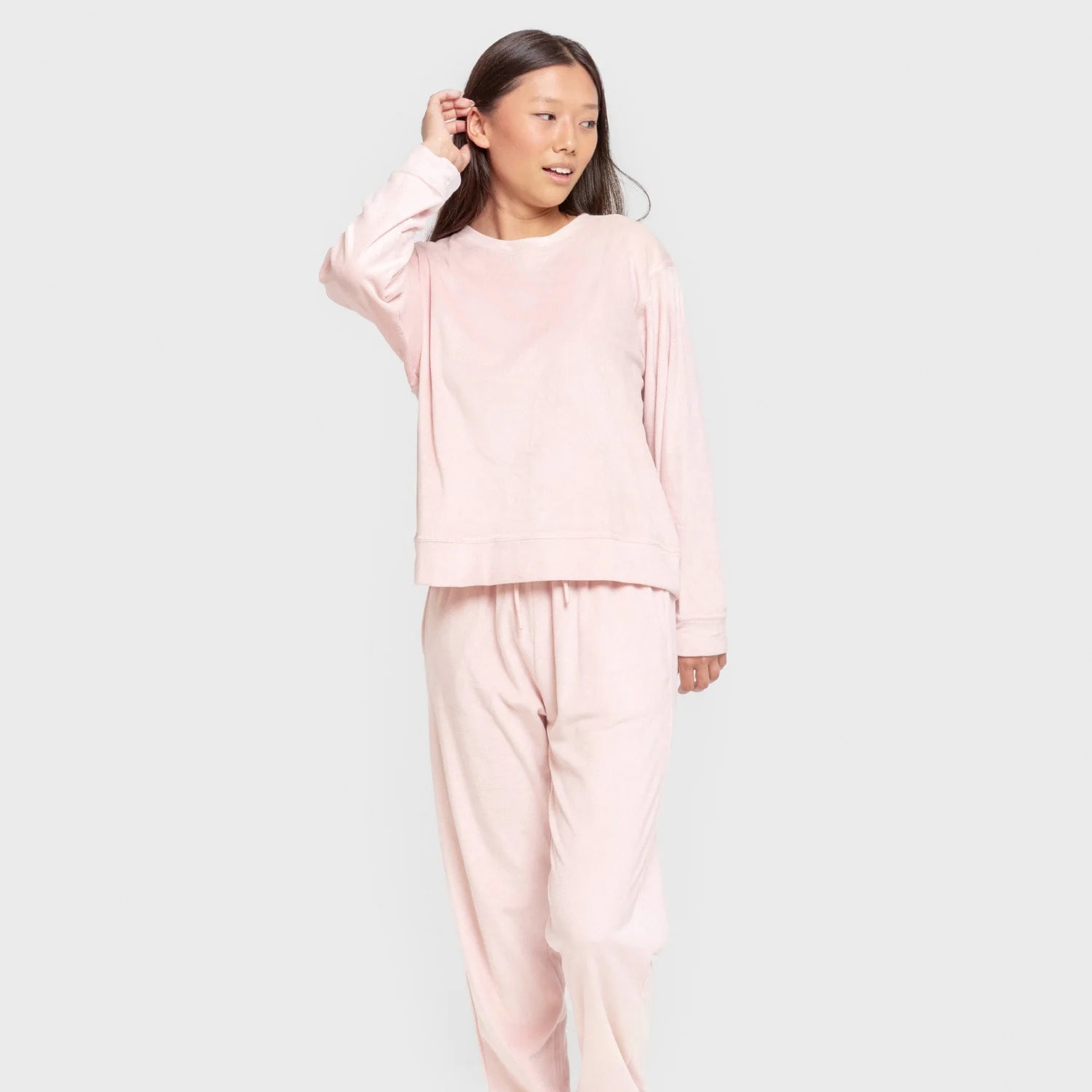 Pigiama in velluto super soft tinta unita rosa cipria