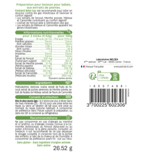 PEDIAKID - Bébé Gaz - Aux extraits de plantes & fibres - Aide à réduire les gaz et à améliorer le confort digestif - Dès la naissance - Format sticks de poudre à diluer facile à utiliser - Lot de 2