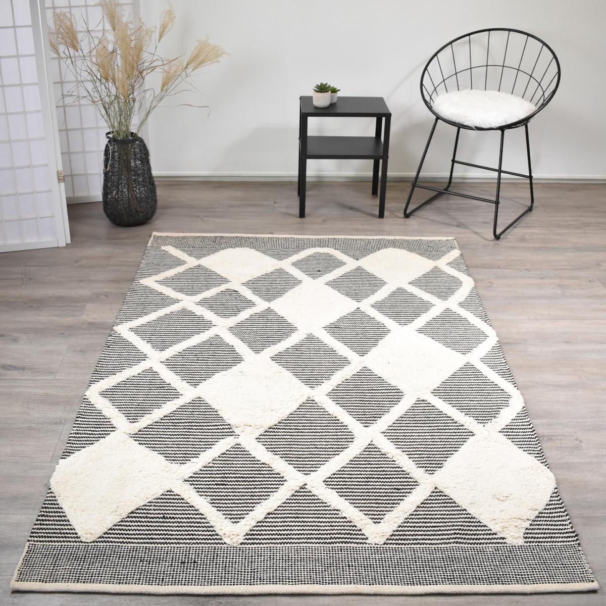 Tapis salon et chambre fait main en coton motif faux uni KEDE