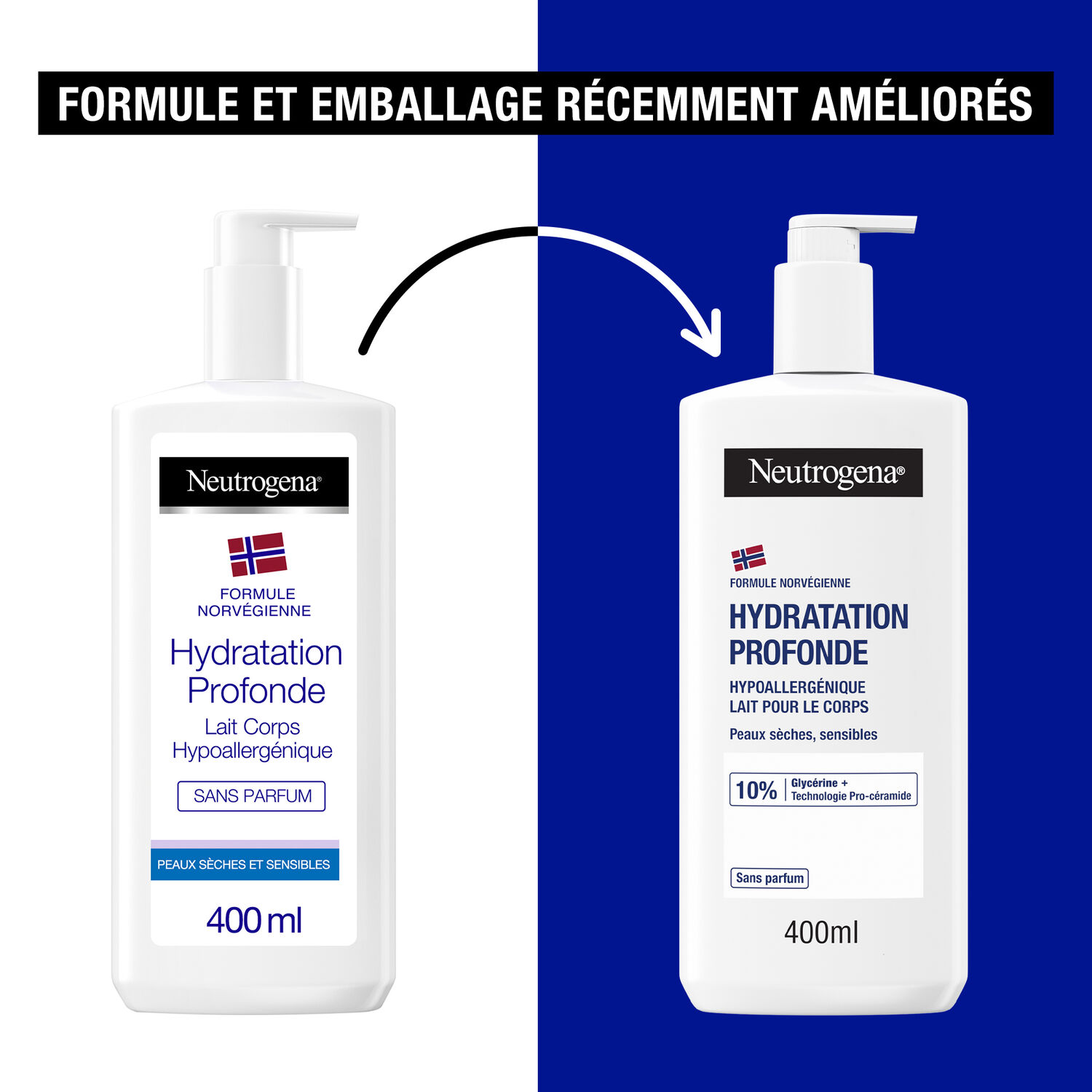 Hydratation Profonde 72h - NEUTROGENA® Lait Corps Hypoallergénique 400 ml