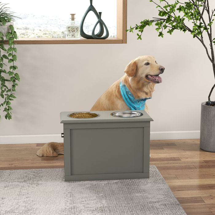 Gamelle double chien chat Porte-gamelles surélevé dim. 60L x 30l x 41H cm 2 gamelles poignées coffre MDF gris