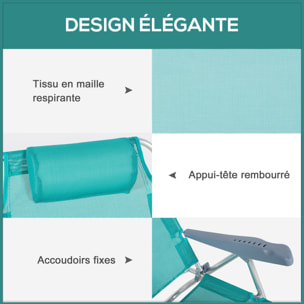 Lot de 2 chaises de jardin camping plage pliables tétière dossier inclinable 6 niv. alu. teslin gris