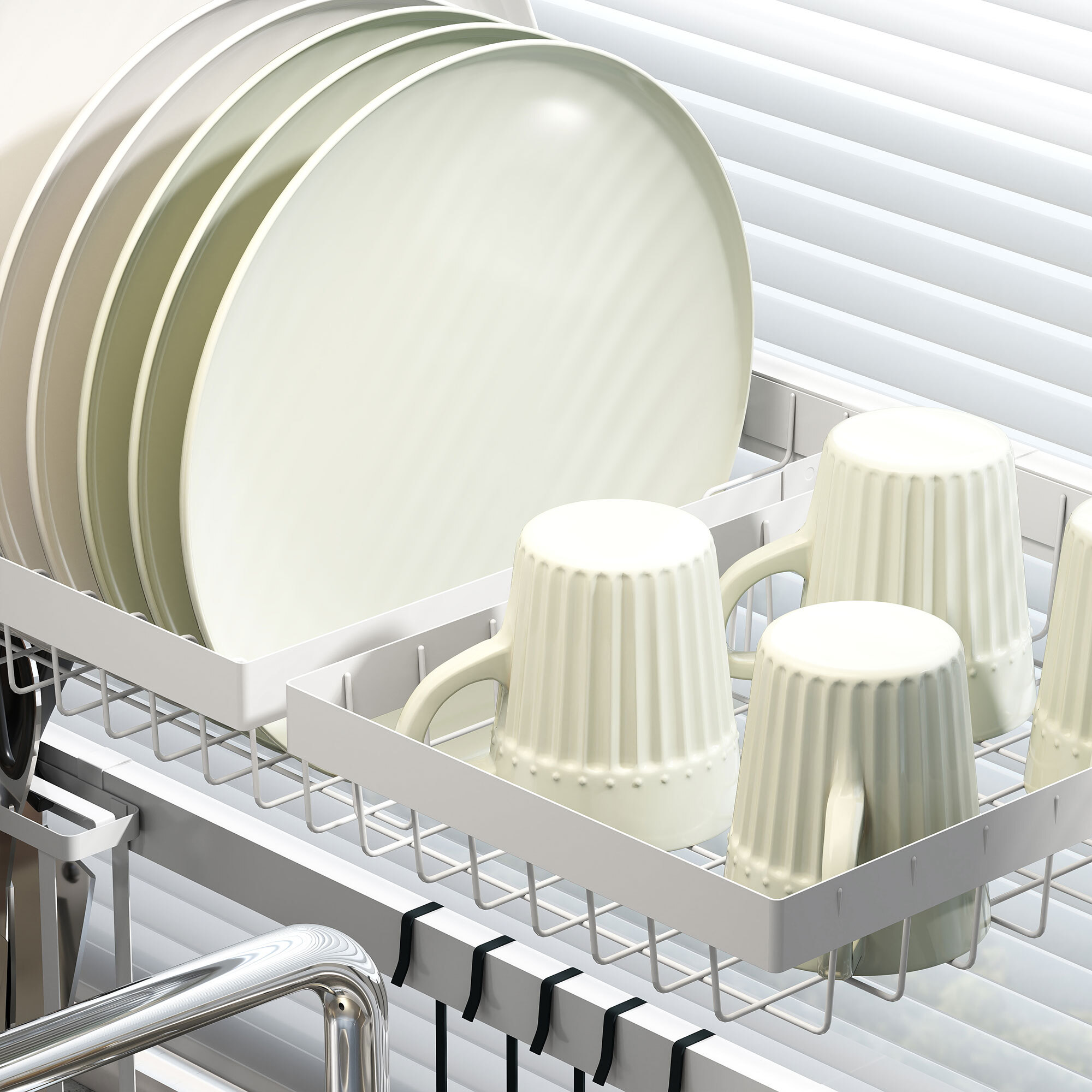 Escurreplatos sobre Fregadero de Acero Escurridor de Platos de 2 Niveles con Soporte para Tabla de Cortar Soporte de Cubiertos 100x30x54,5 cm Blanco