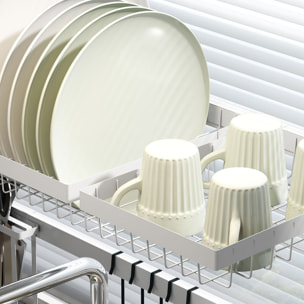 Escurreplatos sobre Fregadero de Acero Escurridor de Platos de 2 Niveles con Soporte para Tabla de Cortar Soporte de Cubiertos 100x30x54,5 cm Blanco