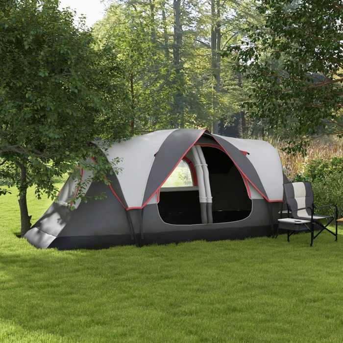 Tente de camping familiale 6-8 pers. double toit étanche 2 000 mm moustiquaire sac de tranport gris