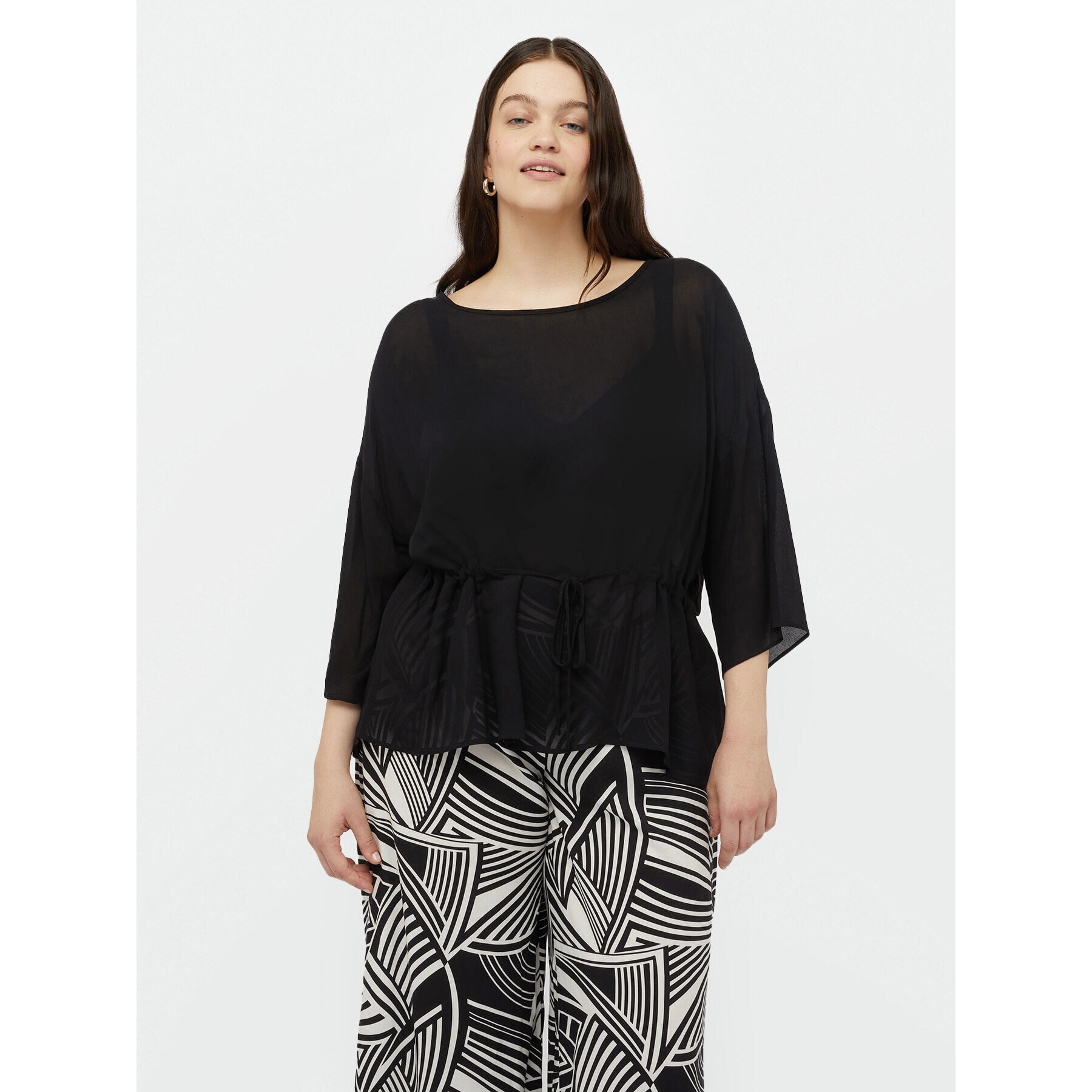 Fiorella Rubino - Blusa ampia con coulisse in vita - Nero