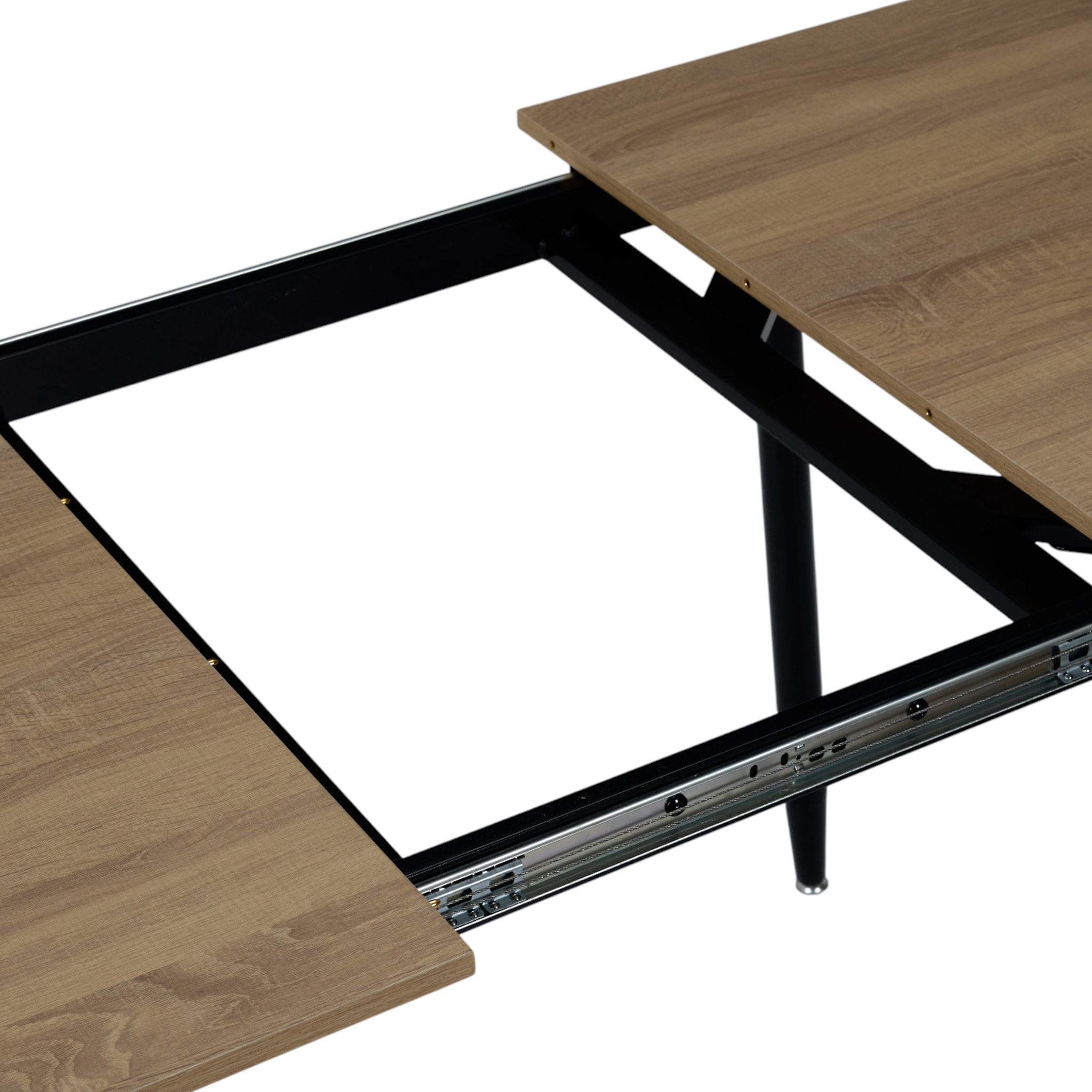Table Extensible - HOME DECO FACTORY - LOKA - Effet Bois - Pieds Métalliques - Marron et Noir