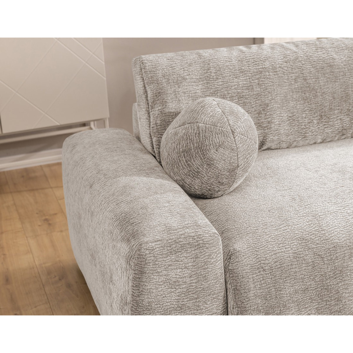 Constance - Canapé d'angle réversible 4 places convertible avec coffre en velours relief - Beige