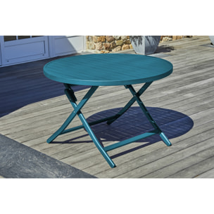 MARIUS - Ensemble repas de jardin 4 places en aluminium bleu canard