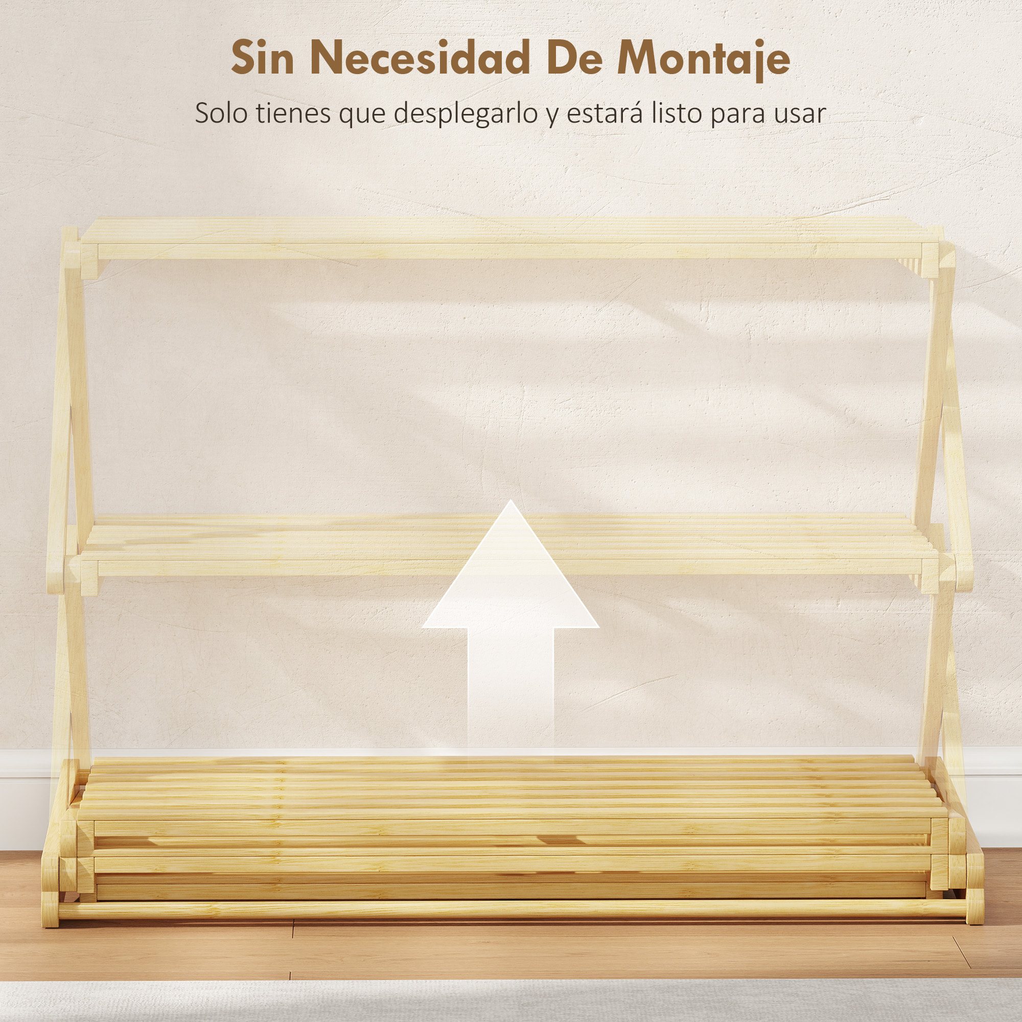 Zapatero Estrecho de Bambú, Zapatero Vertical Plegable de 3 Niveles, Sin Instalación, Estantería para Zapatos para Entrada, Pasillo, Dormitorio, Natural