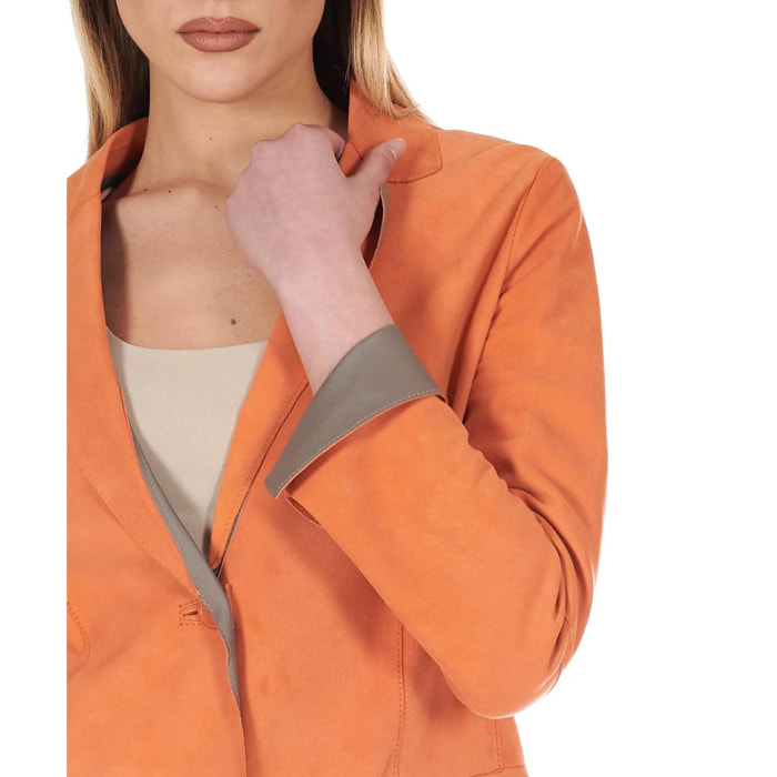 Giacca blazer in pelle scamosciata colore arancione