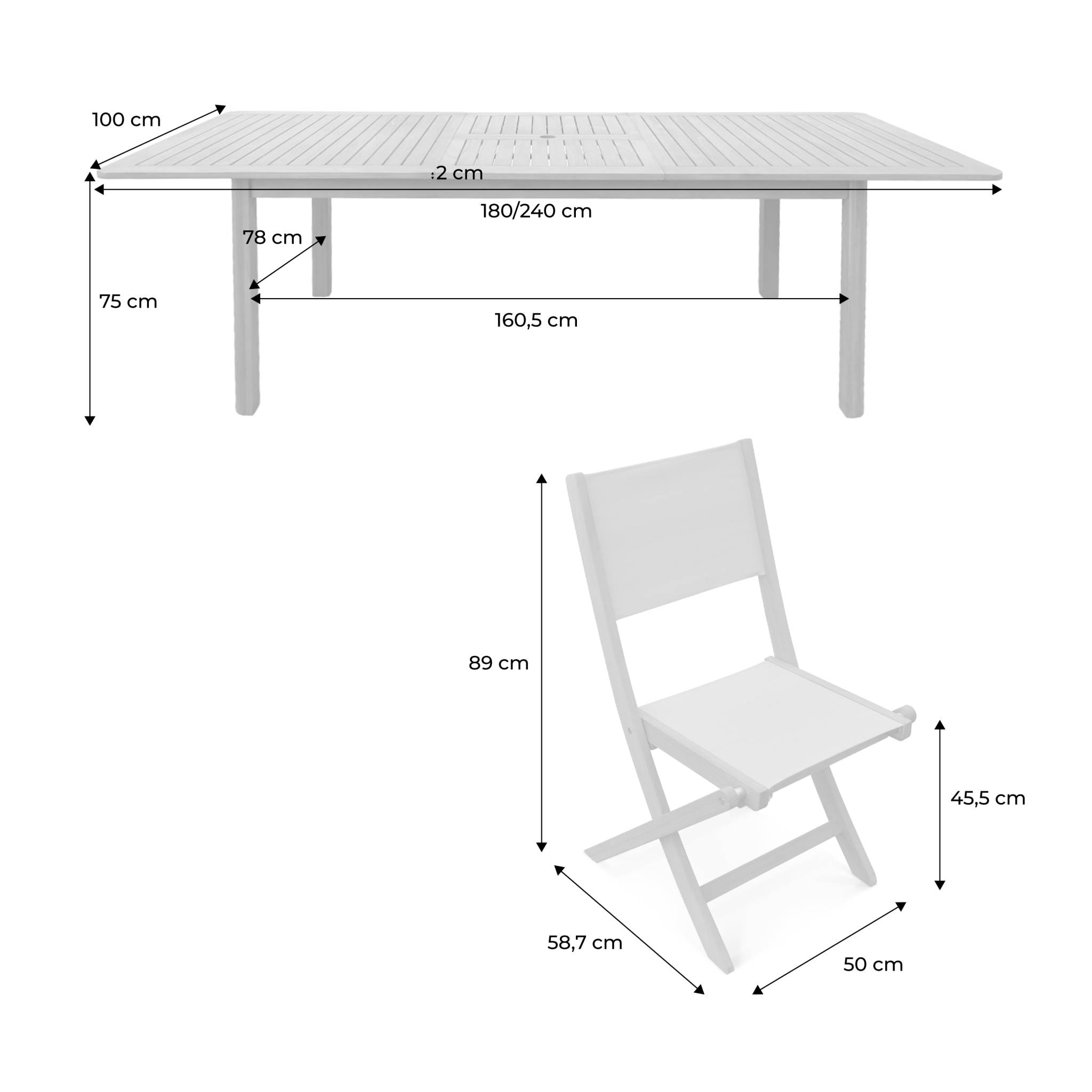 Table de jardin extensible bois d'eucalyptus + 8 assises ARBO + ALMERIA