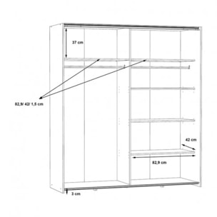 Dressing Armoire 2 portes coulissantes 5 tablettes et 1 miroir - 6 coloris - THAIS