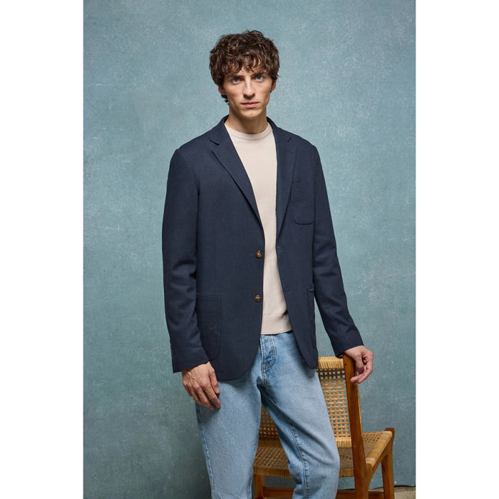 Blazer in lino blu marino con particolari Polo Club