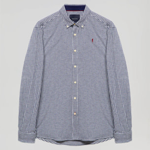 Camisa de cuadros vichy azul marino de franela con logo Rigby Go