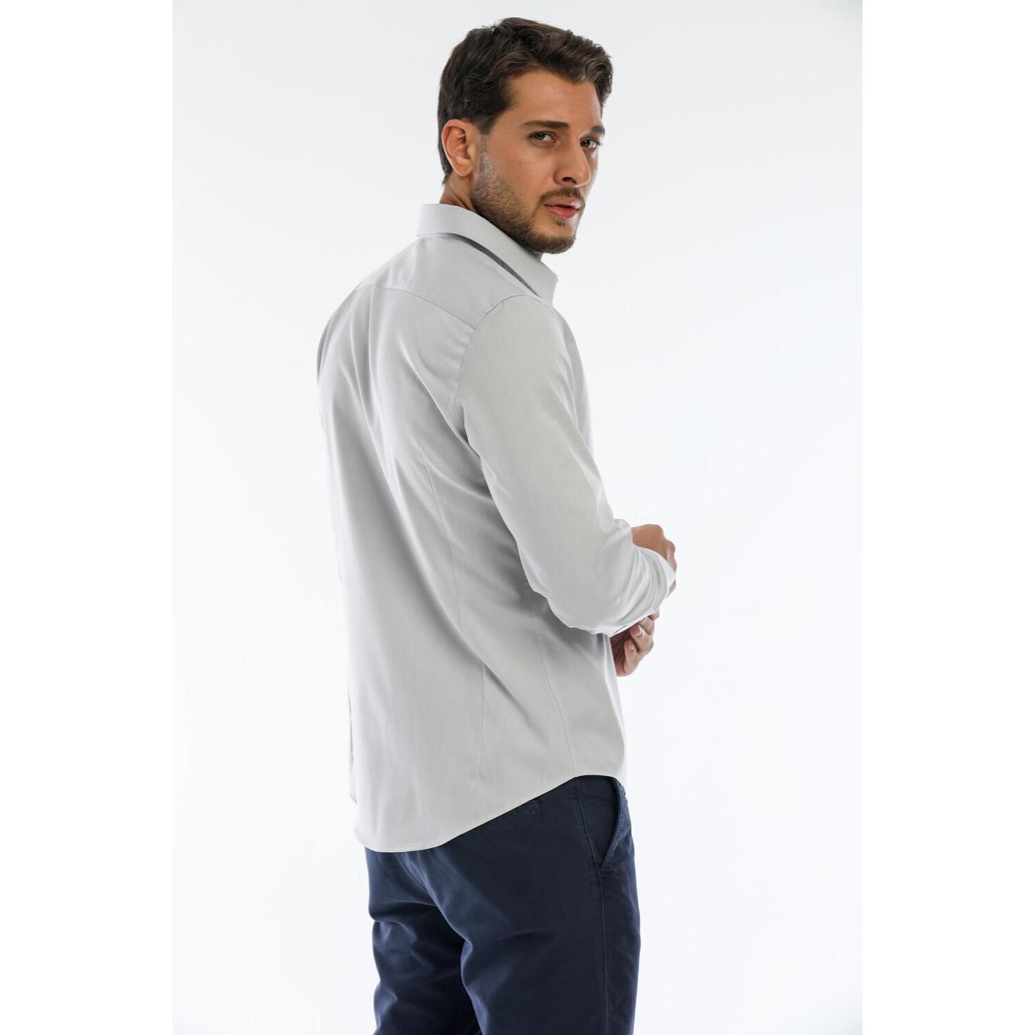 Camicia Uomo 1 Bottone Italiano Slim Satin Unito Grigio