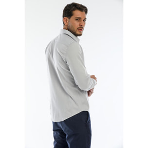 Camicia Uomo 1 Bottone Italiano Slim Satin Unito Grigio