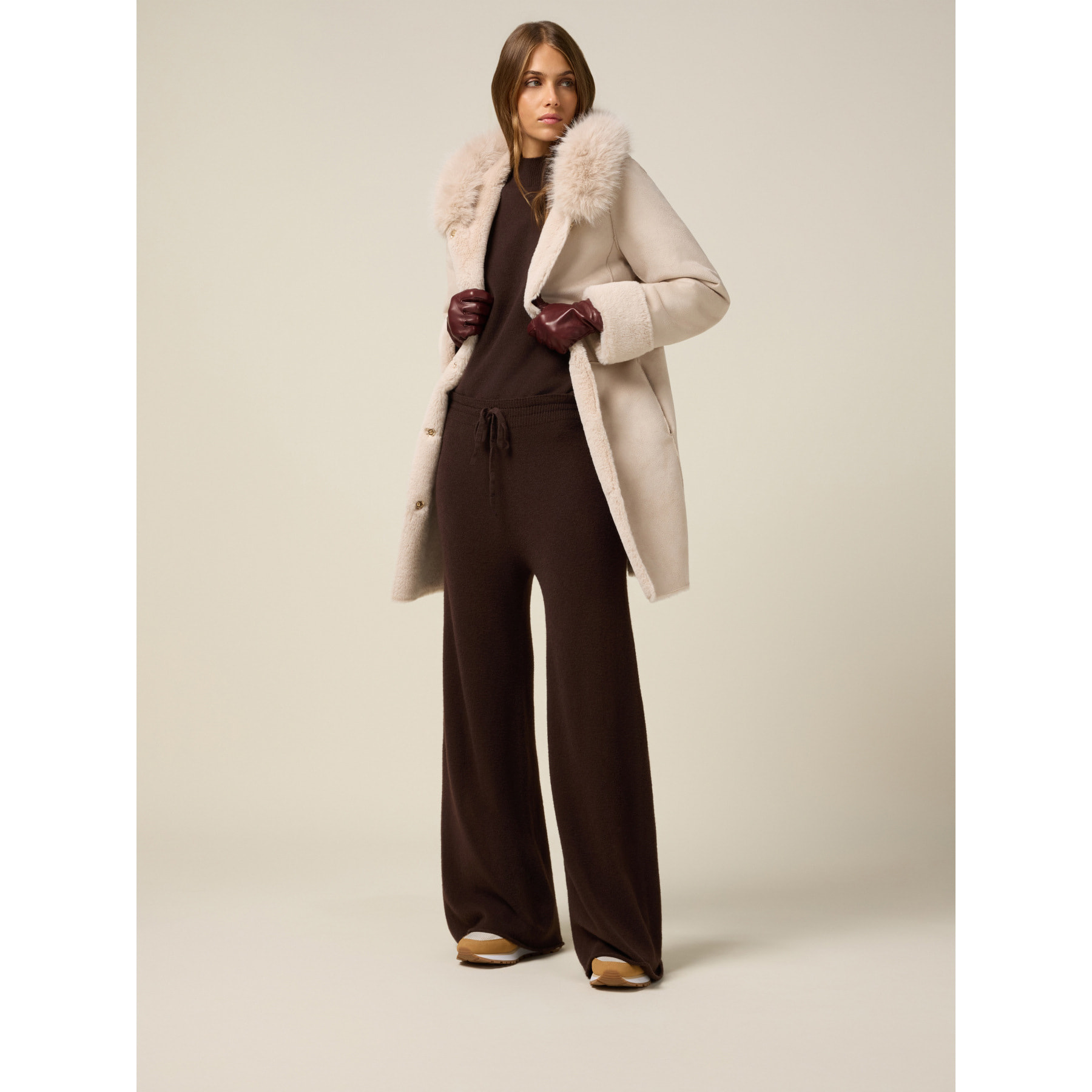 Oltre - Pantalones palazzo de punto - Marrón