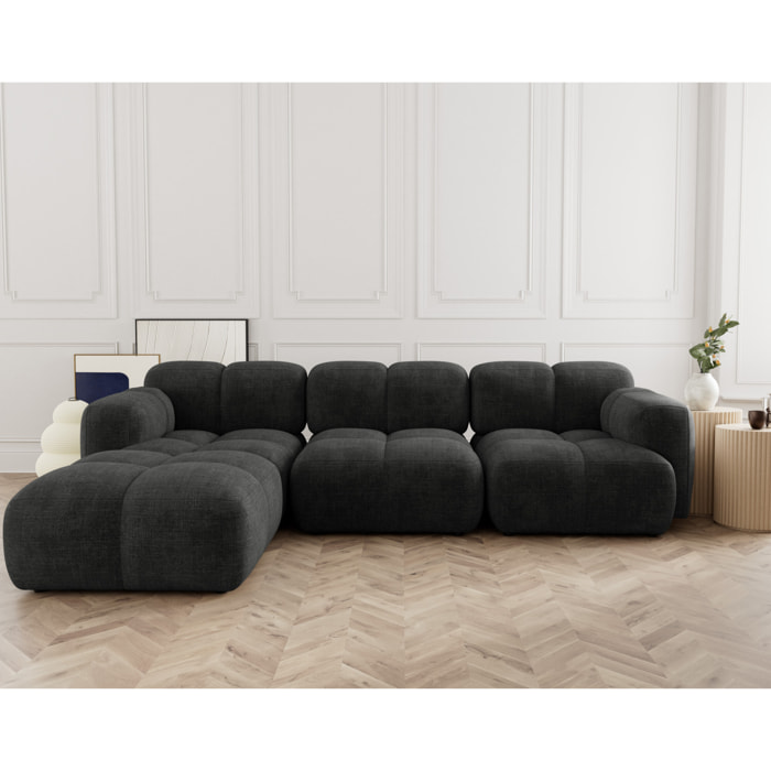 Grace - canapé modulable d'angle réversible 4 places en velours texturé - Gris Anthracite
