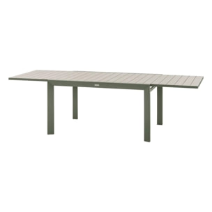 Table de jardin extensible coulissante "Évasion" effet bois lin & vert laurier 10 places lates en aluminium