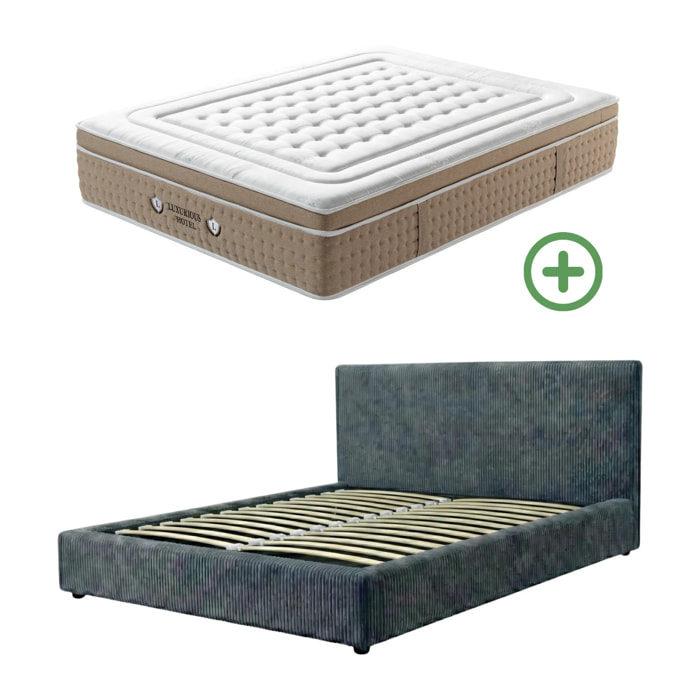 Ensemble matelas Bali & lit coffre Colisée | Mémoire de forme et ressorts ensachés | Grande capacité de stockage | Bouclette | Camel