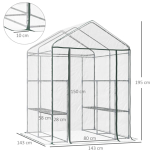 Serre de jardin balcon terrasse 4 étagères 143L x 143l x 195H cm acier PVC imperméable anti-UV transparent vert